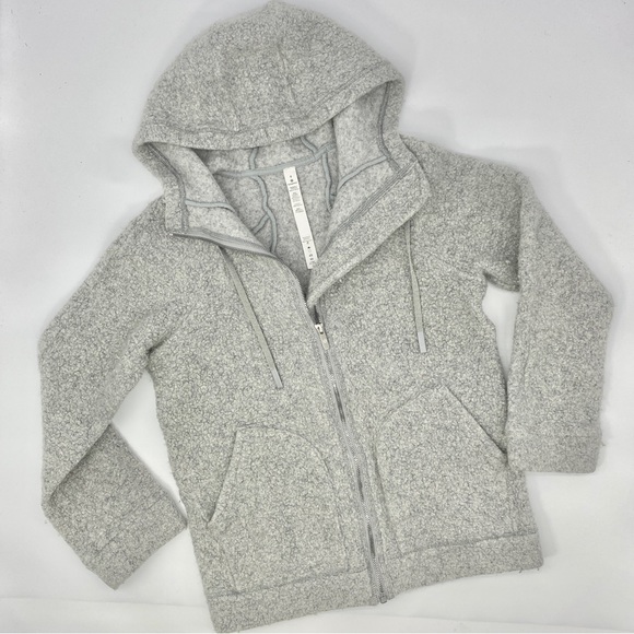 LULULEMON LIGHT GREY WOOL HOODIE ZIPPER JACKET POCKETS LOGO LADIES 4 - Picture 2 of 6